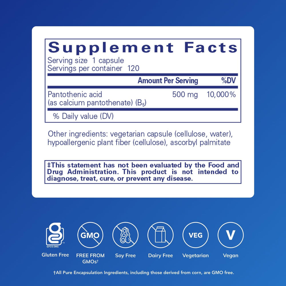 Pure Encapsulations cápsula en mano que ilustra tamaño fácil de tragar y dosificación práctica