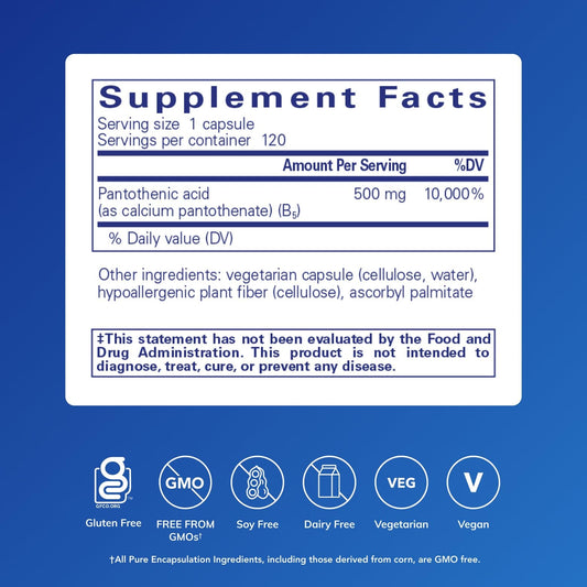 Pure Encapsulations cápsula en mano que ilustra tamaño fácil de tragar y dosificación práctica