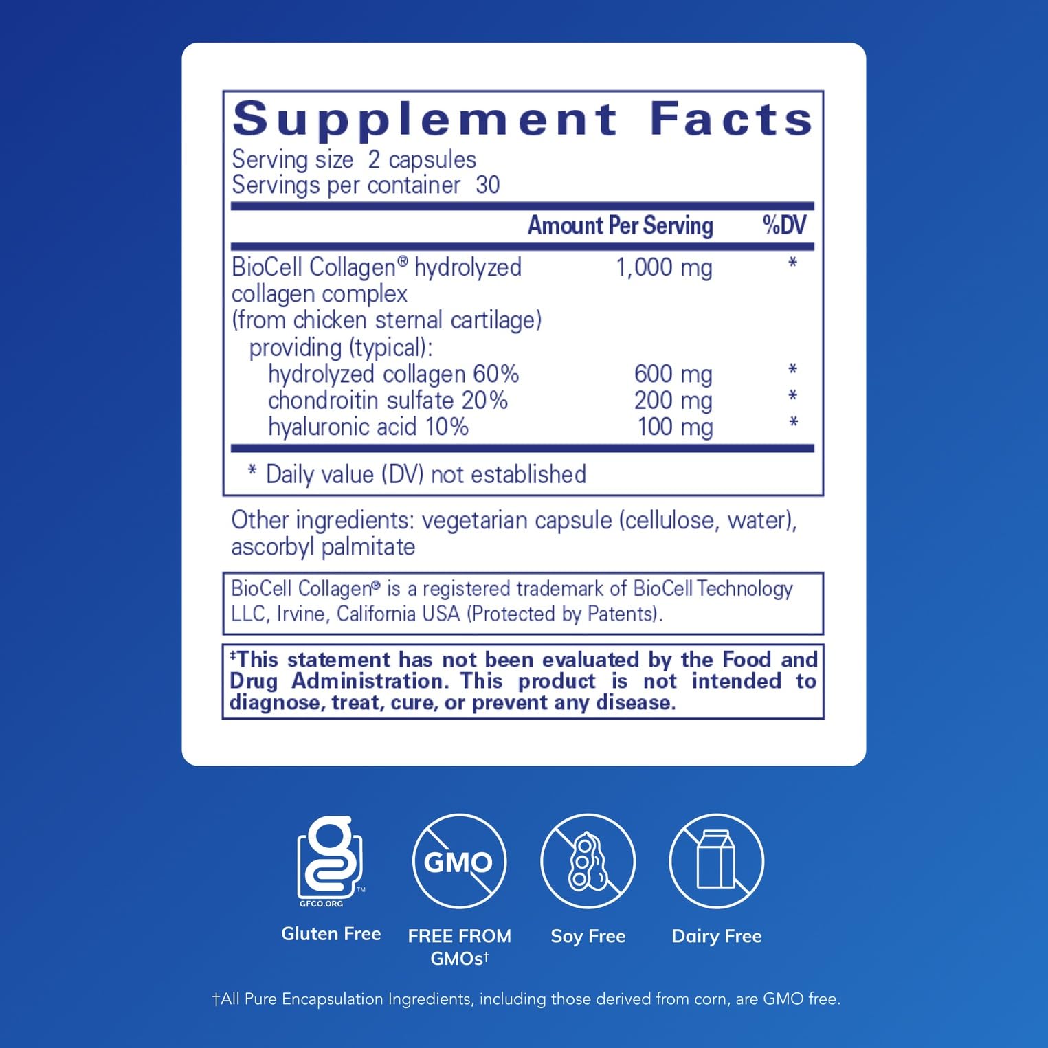 Primer plano de una cápsula de Pure Encapsulations Collagen JS para fácil deglución