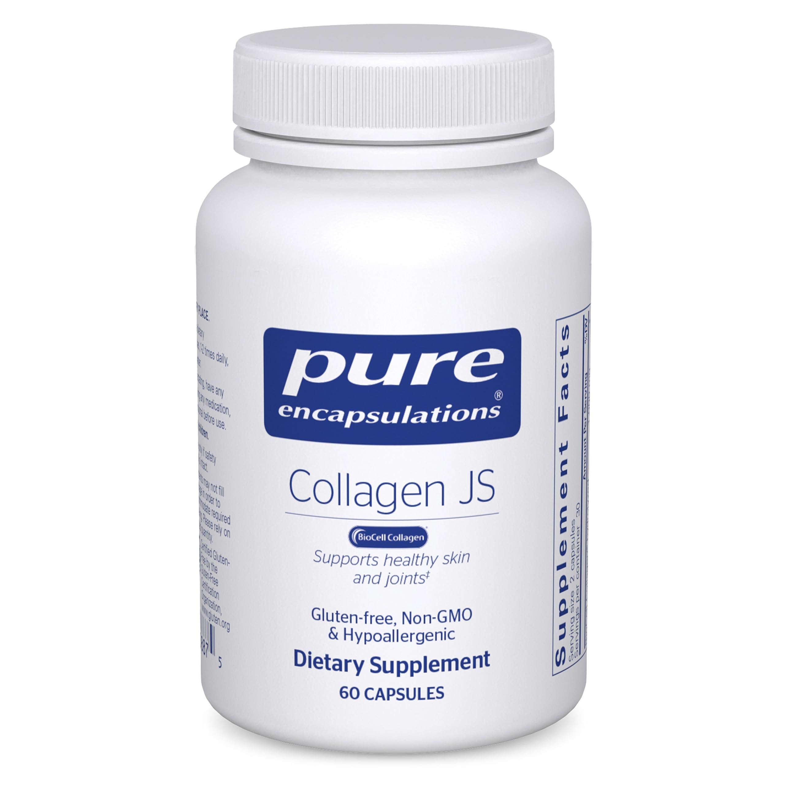 Pure Encapsulations Collagen JS vista frontal mostrando el envase y la pureza del producto