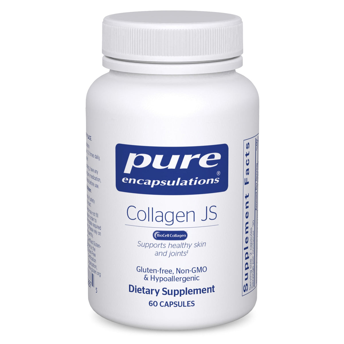 Pure Encapsulations Collagen JS vista frontal mostrando el envase y la pureza del producto