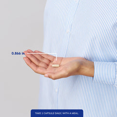 Pure Encapsulations cápsula junto a moneda para comparar tamaño