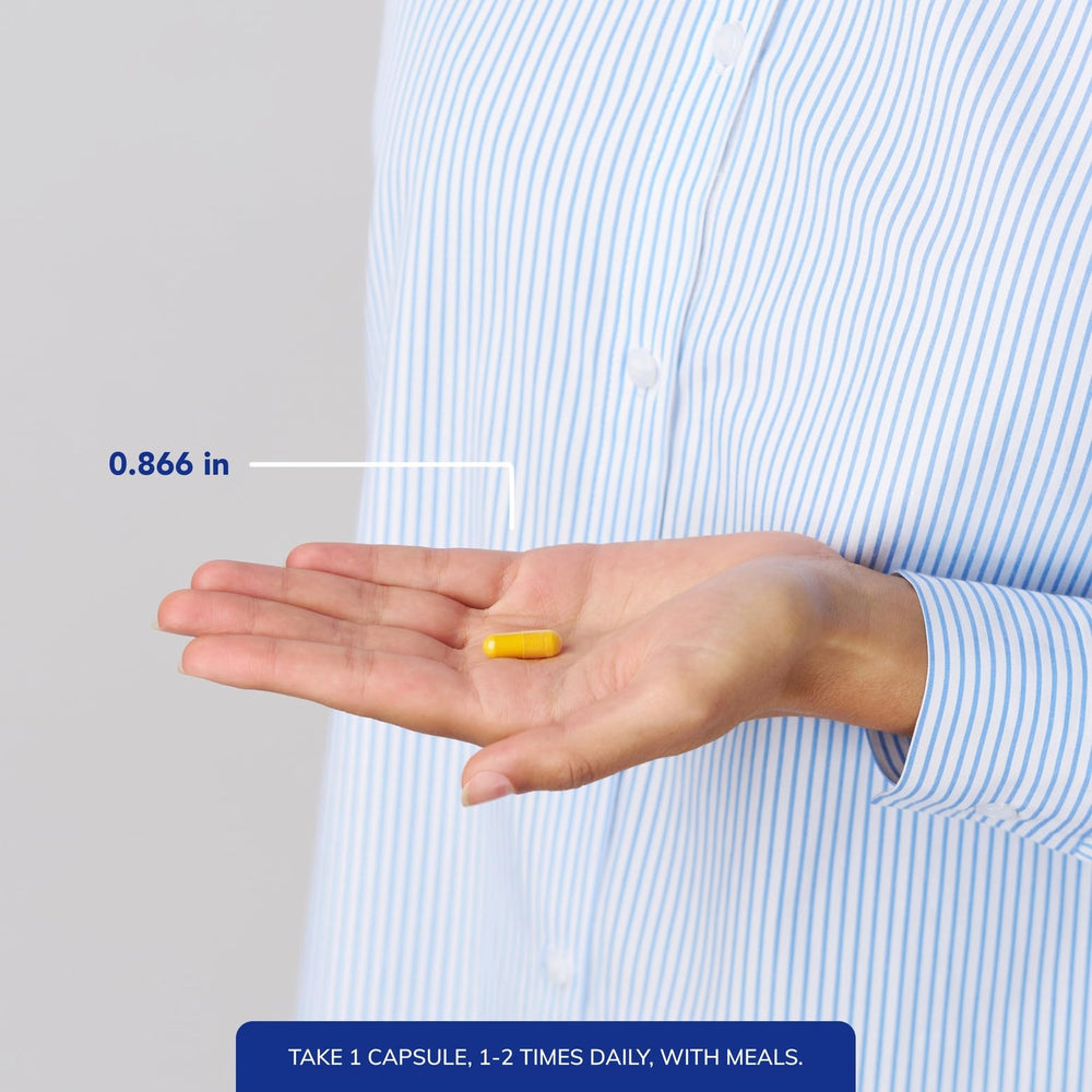 pure encapsulations cápsulas en la mano para comparar tamaño y dosis