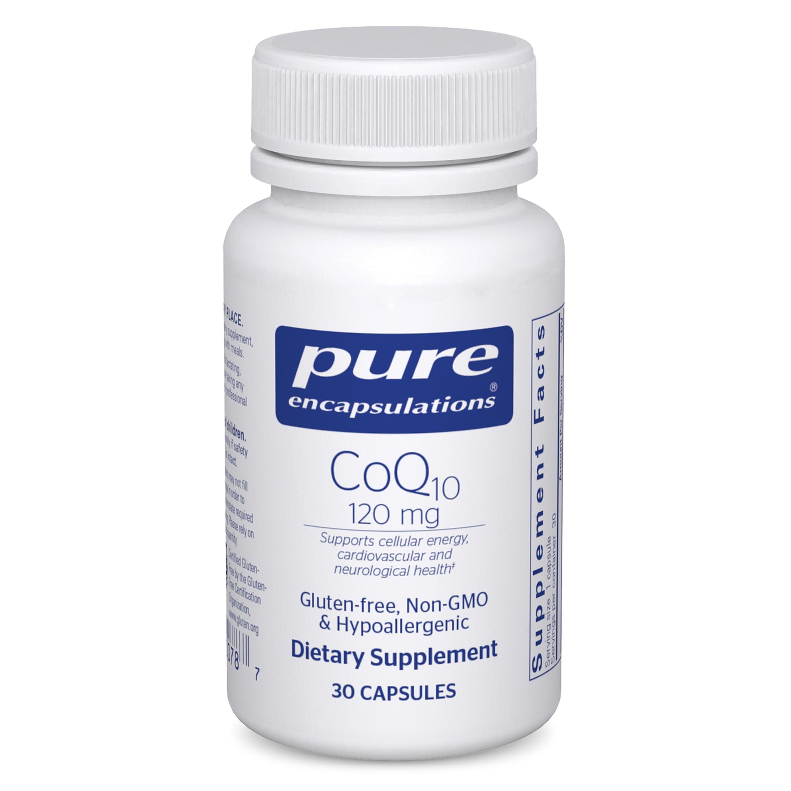 Pure Encapsulations frasco frontal mostrando etiqueta clara y beneficio energético