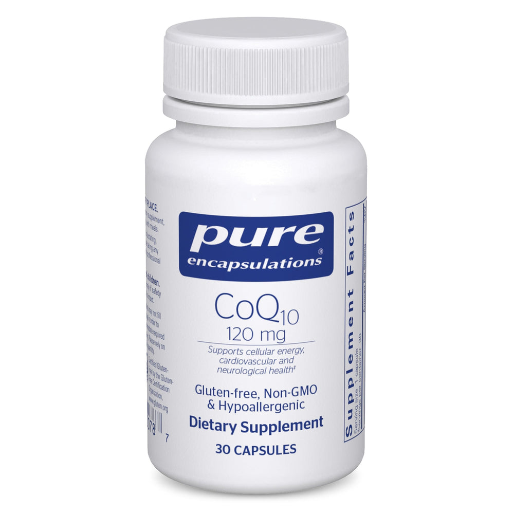 Pure Encapsulations frasco frontal mostrando etiqueta clara y beneficio energético