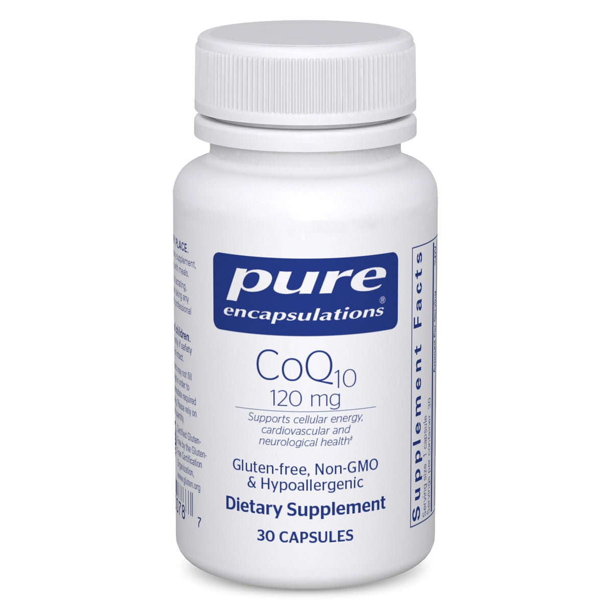 Pure Encapsulations frasco frontal mostrando etiqueta clara y beneficio energético