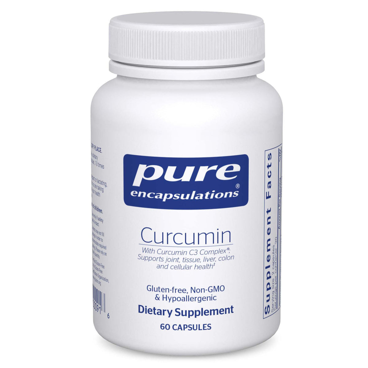 Pure Encapsulations bote frontal mostrando 60 cápsulas y beneficios limpios