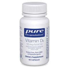 Pure Encapsulations botella frontal mostrando 60 cápsulas y ventaja de pureza
