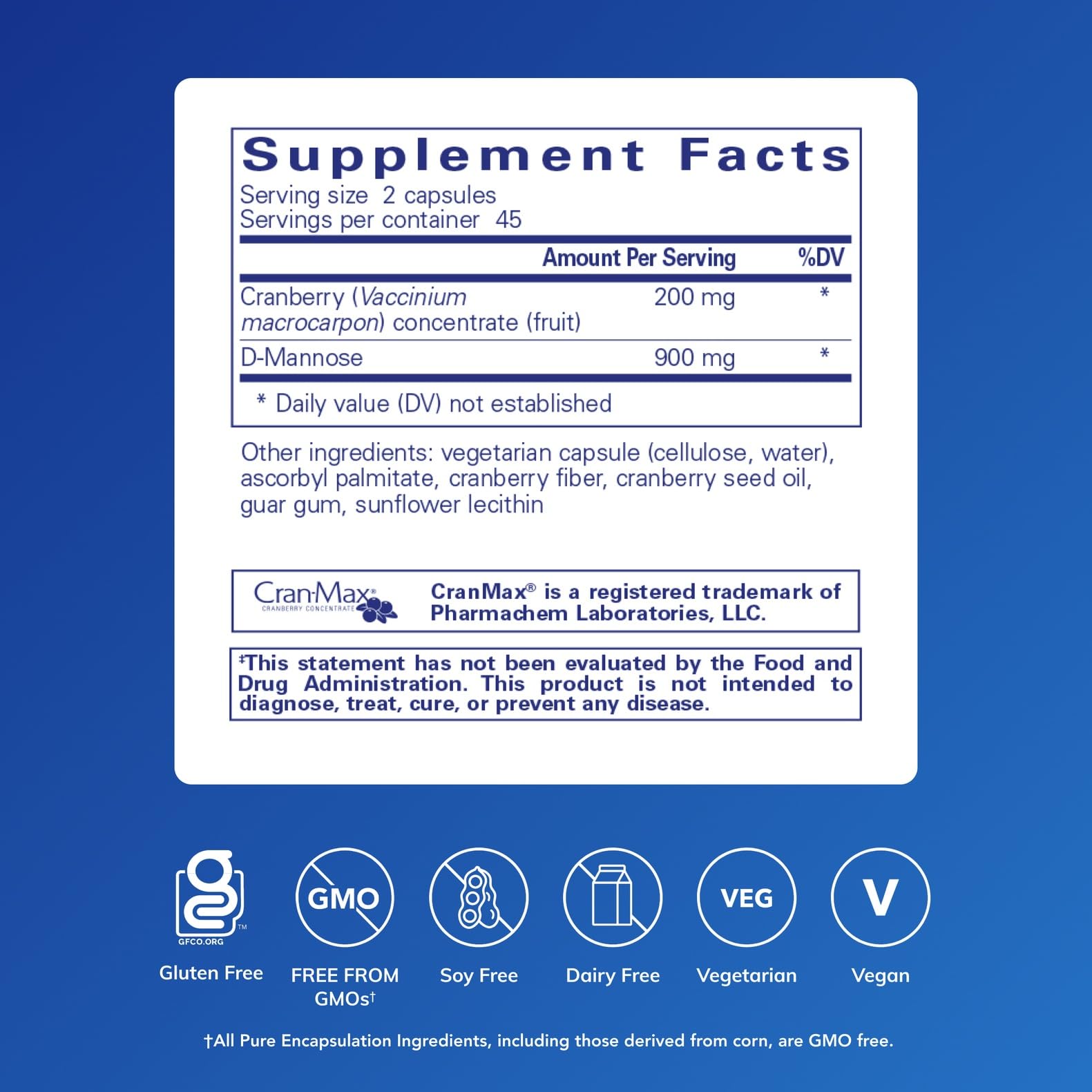 Pure Encapsulations detalle de la etiqueta con información de dosis y calidad