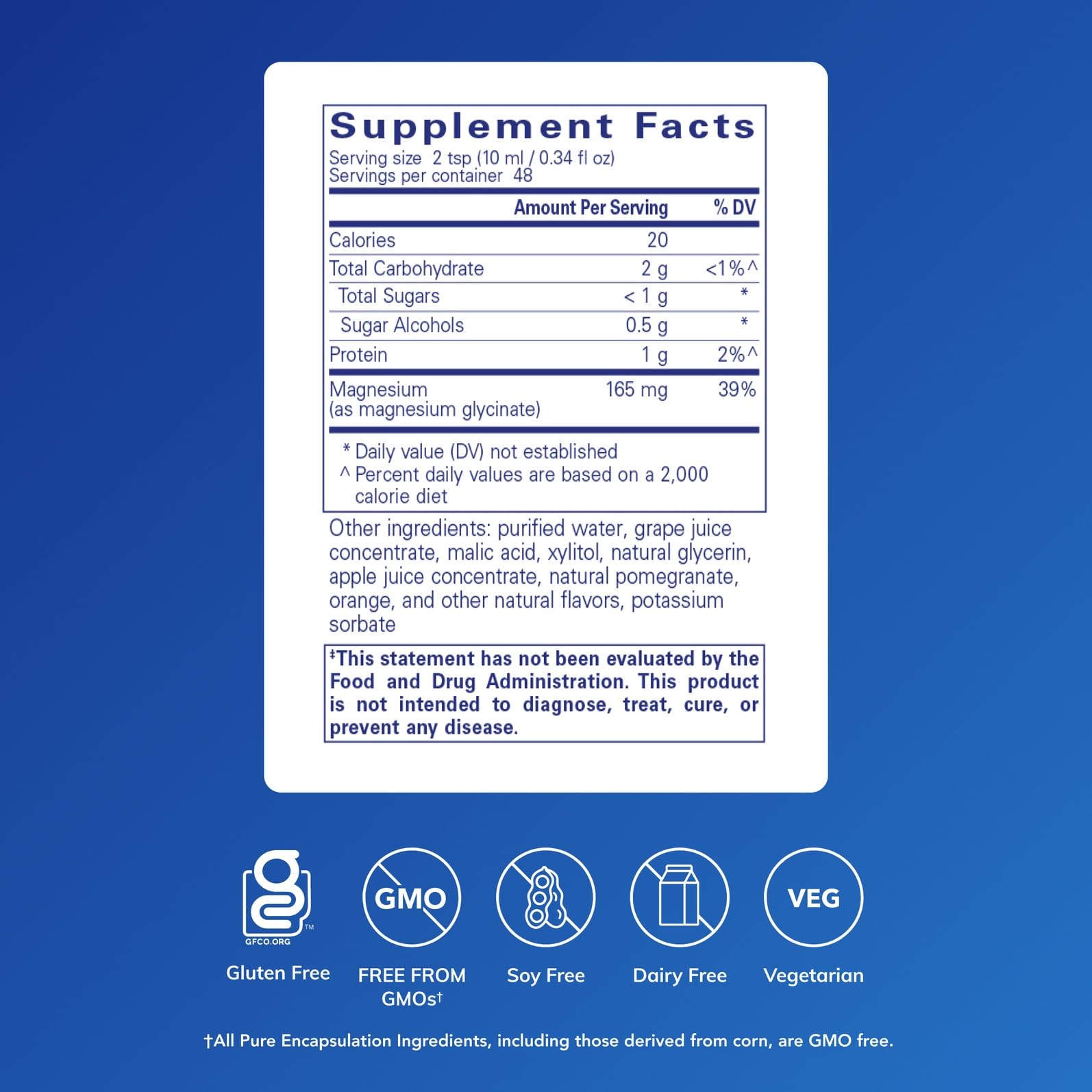 Pure Encapsulations etiqueta con información nutricional clara y confiable
