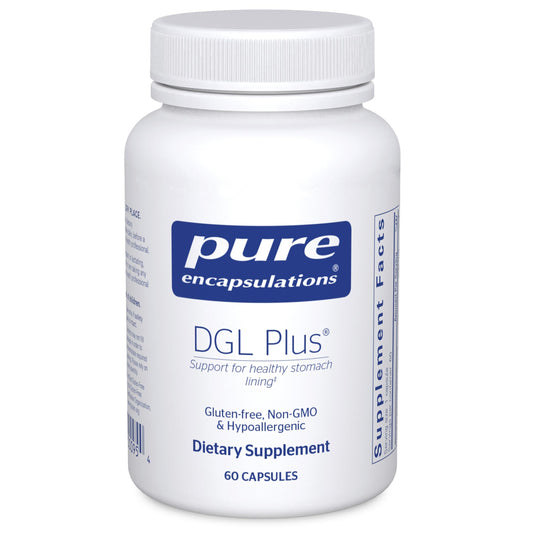 Pure Encapsulations DGL Plus frontal mostrando envase y beneficios