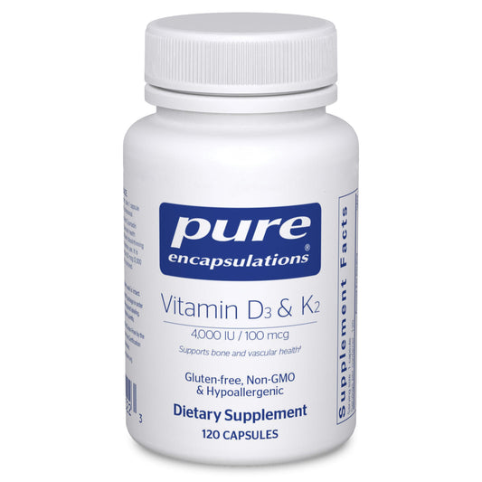 Pure Encapsulations envase frontal del suplemento D3 K2, confianza y pureza