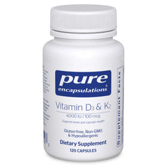 Pure Encapsulations envase frontal del suplemento D3 K2, confianza y pureza