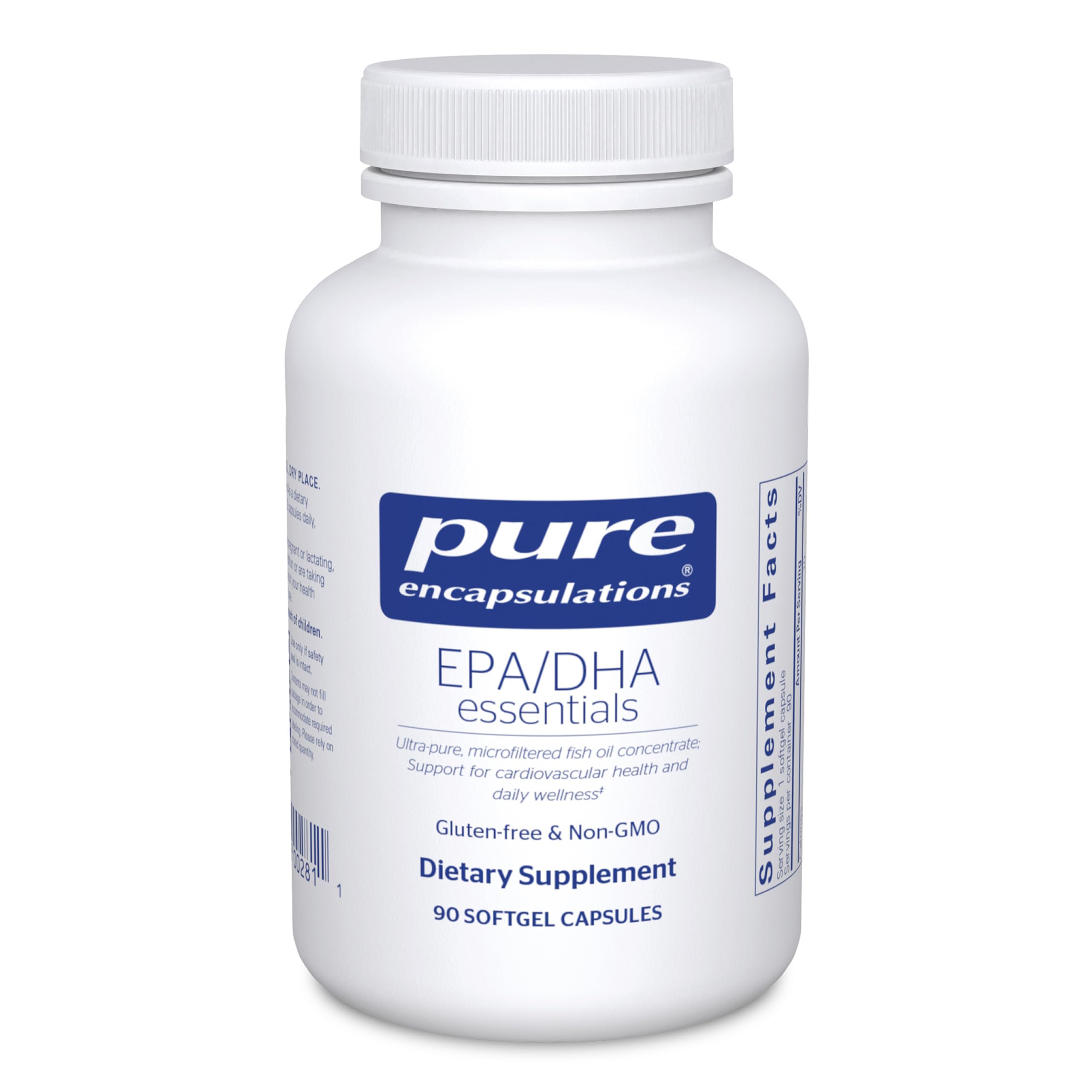 Pure Encapsulations envase frontal mostrando cápsulas y beneficios para el corazón