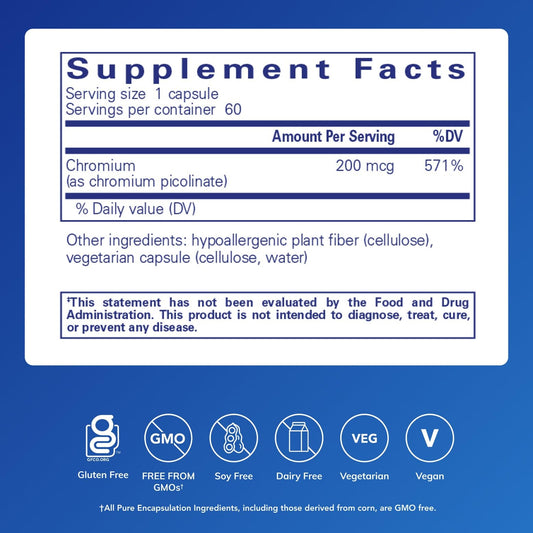 Pure Encapsulations etiqueta en primer plano con ingredientes y pureza