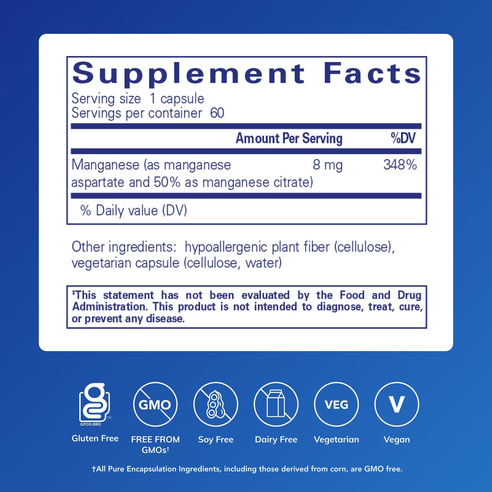 Pure Encapsulations detalle de etiqueta con formulación clara y beneficio de transparencia