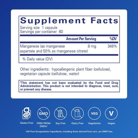 Pure Encapsulations detalle de etiqueta con formulación clara y beneficio de transparencia