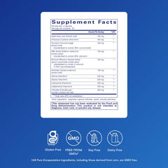 Pure Encapsulations etiqueta con lista de ingredientes y pureza