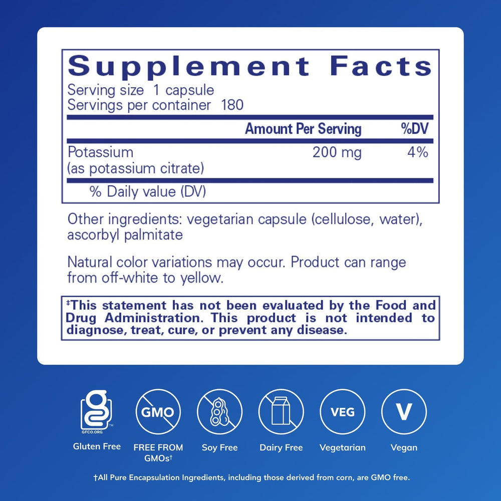 Pure Encapsulations etiqueta con información de ingredientes y pureza visible