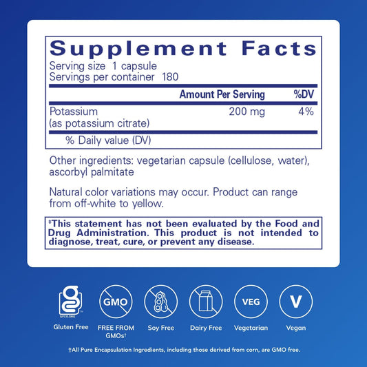 Pure Encapsulations etiqueta con información de ingredientes y pureza visible