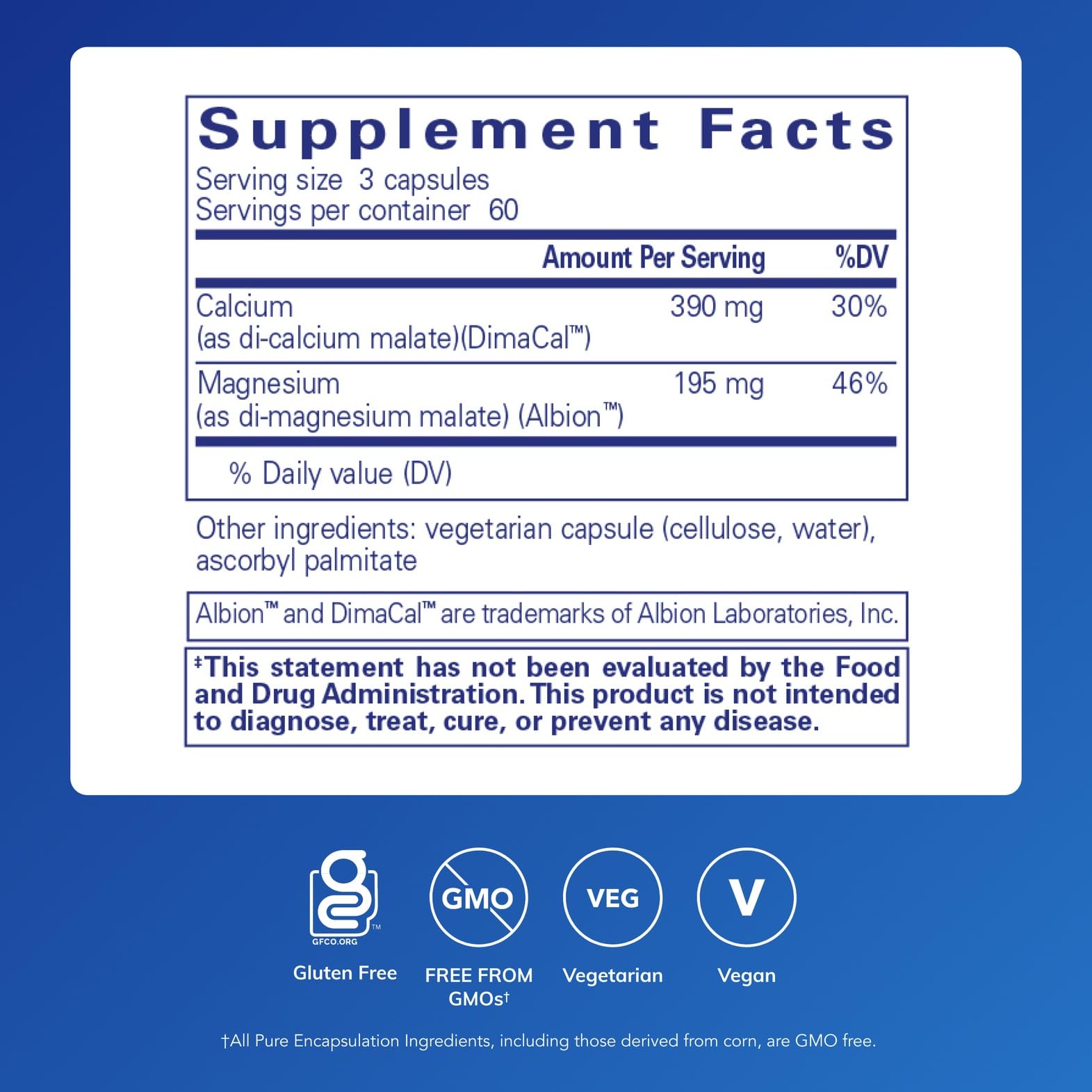Pure Encapsulations etiqueta detalle con ingredientes y pureza, información clara