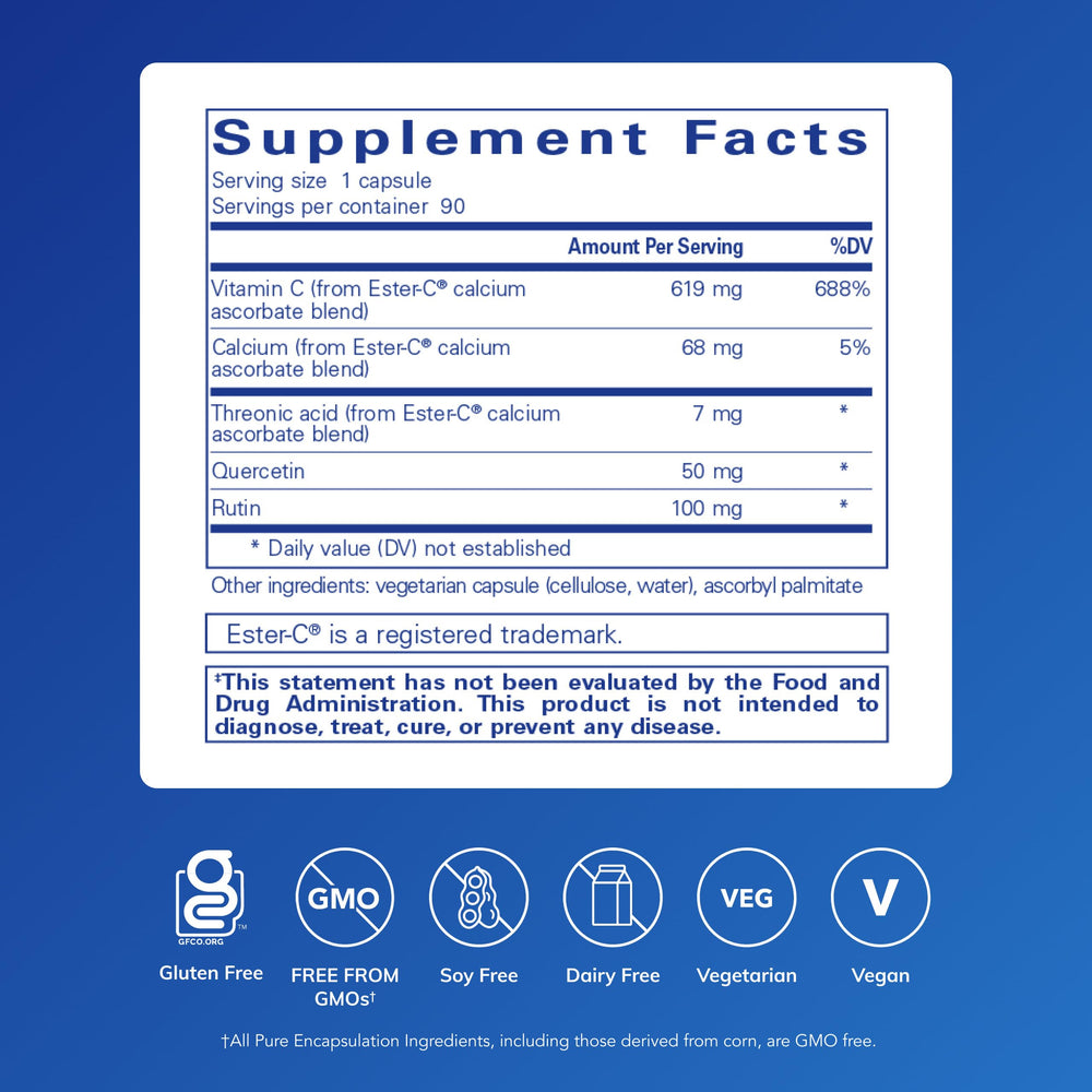 Pure Encapsulations etiqueta nutricional legible con beneficios visibles