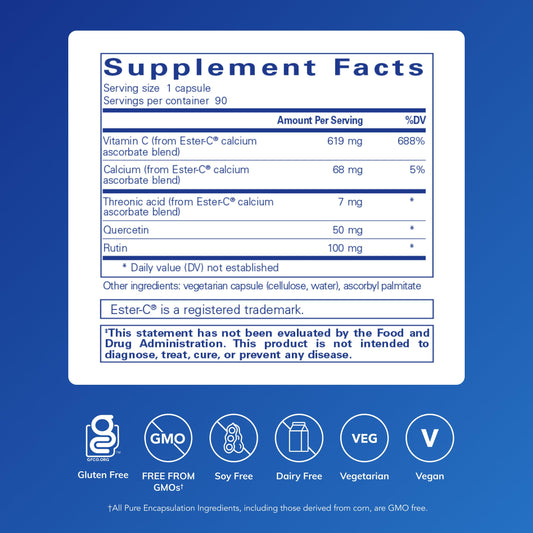 Pure Encapsulations etiqueta nutricional legible con beneficios visibles
