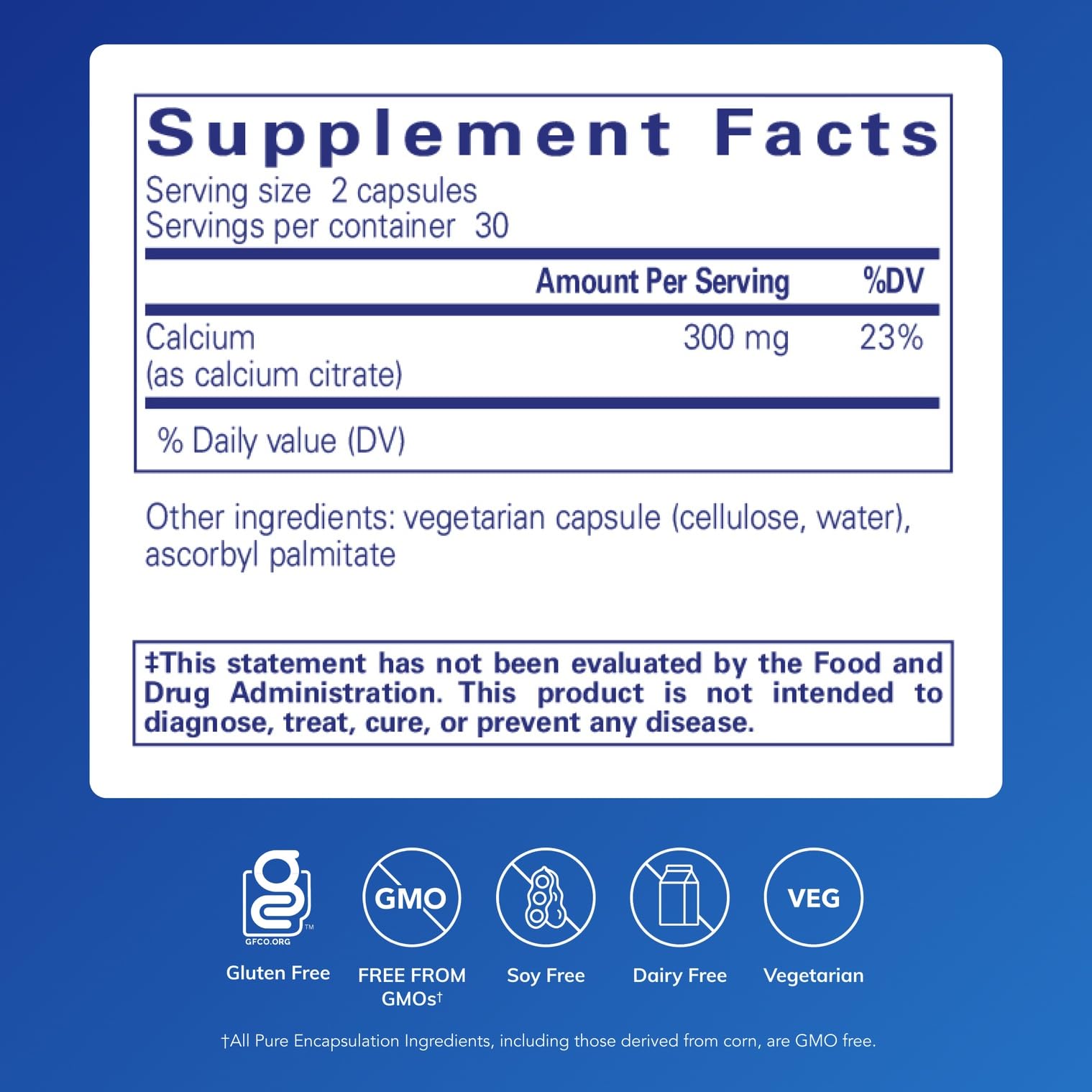 Pure Encapsulations etiqueta informativa con ingredientes y pureza