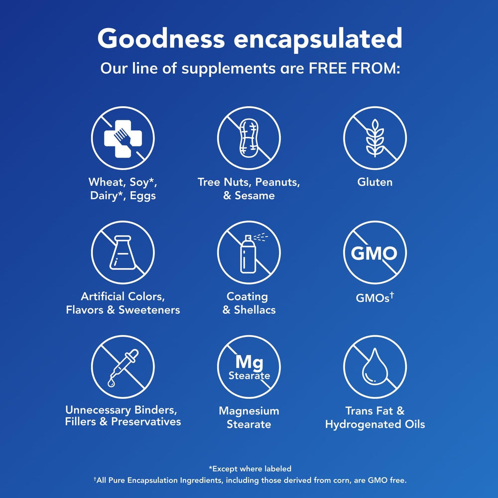 Pure Encapsulations etiqueta nutricional en detalle, transparencia de ingredientes