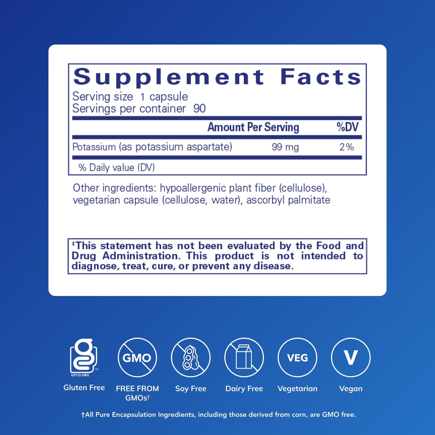 Pure Encapsulations detalle de etiqueta con información de pureza y dosificación