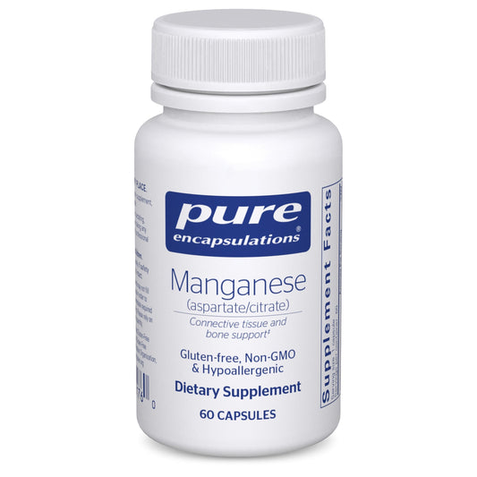 Pure Encapsulations frasco delantero de manganeso mostrando el envase y beneficio de pureza