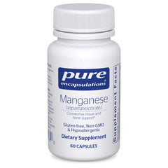 Pure Encapsulations frasco delantero de manganeso mostrando el envase y beneficio de pureza