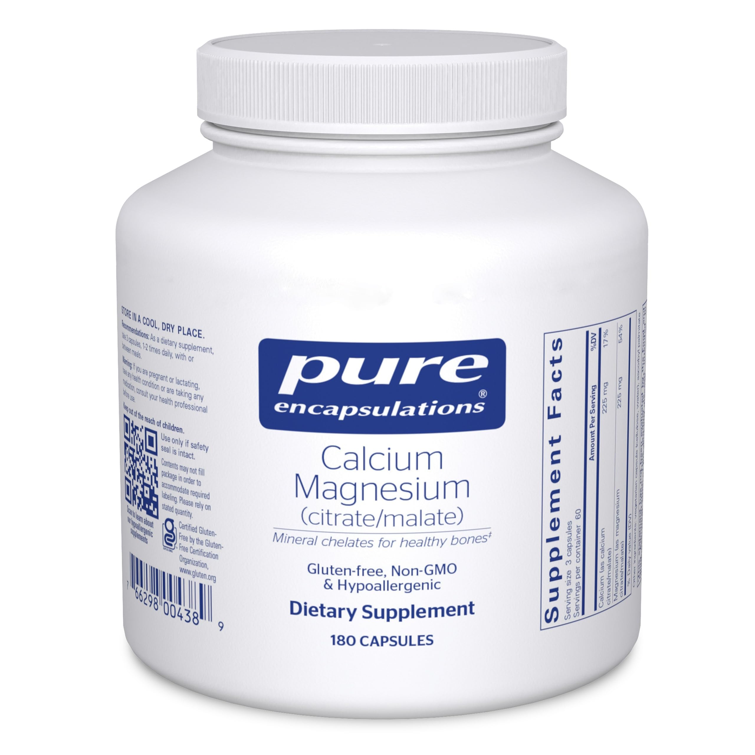 Pure Encapsulations frasco delantero mostrando 180 cápsulas y etiqueta clara