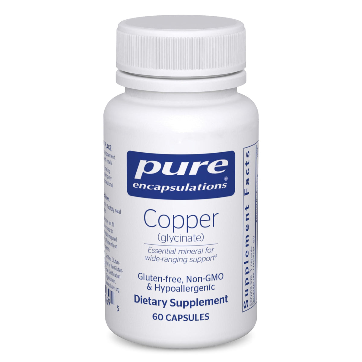 Pure Encapsulations frasco delantero mostrando etiqueta y beneficio de pureza