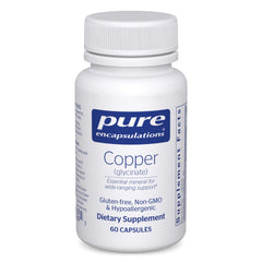 Pure Encapsulations frasco delantero mostrando etiqueta y beneficio de pureza