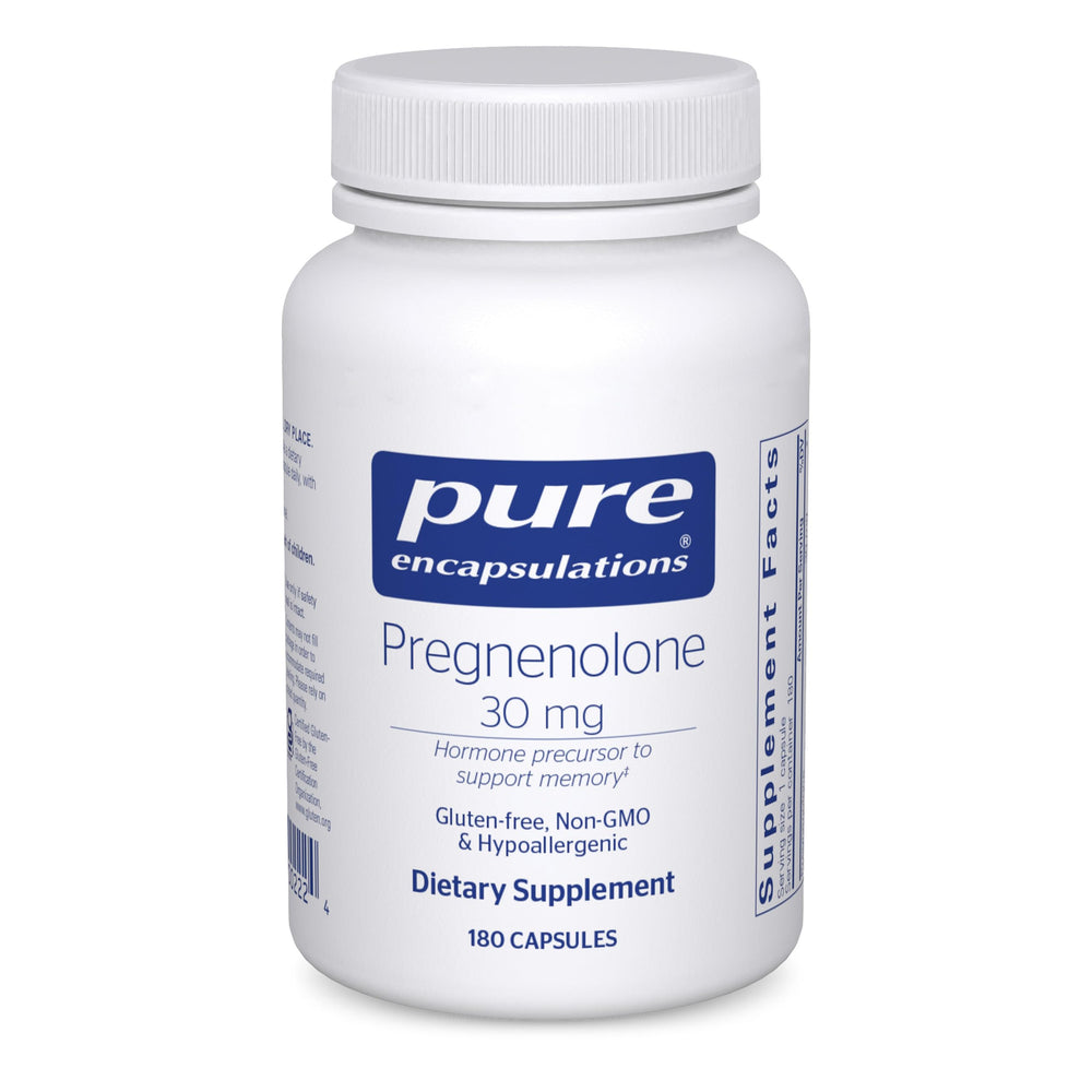 Pure Encapsulations frasco frontal mostrando 180 cápsulas y beneficio de pureza