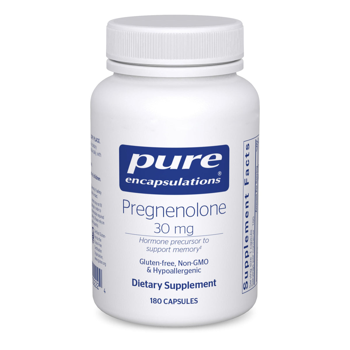 Pure Encapsulations frasco frontal mostrando 180 cápsulas y beneficio de pureza