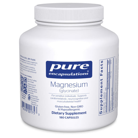 Pure Encapsulations frasco frontal mostrando diseño limpio y confianza