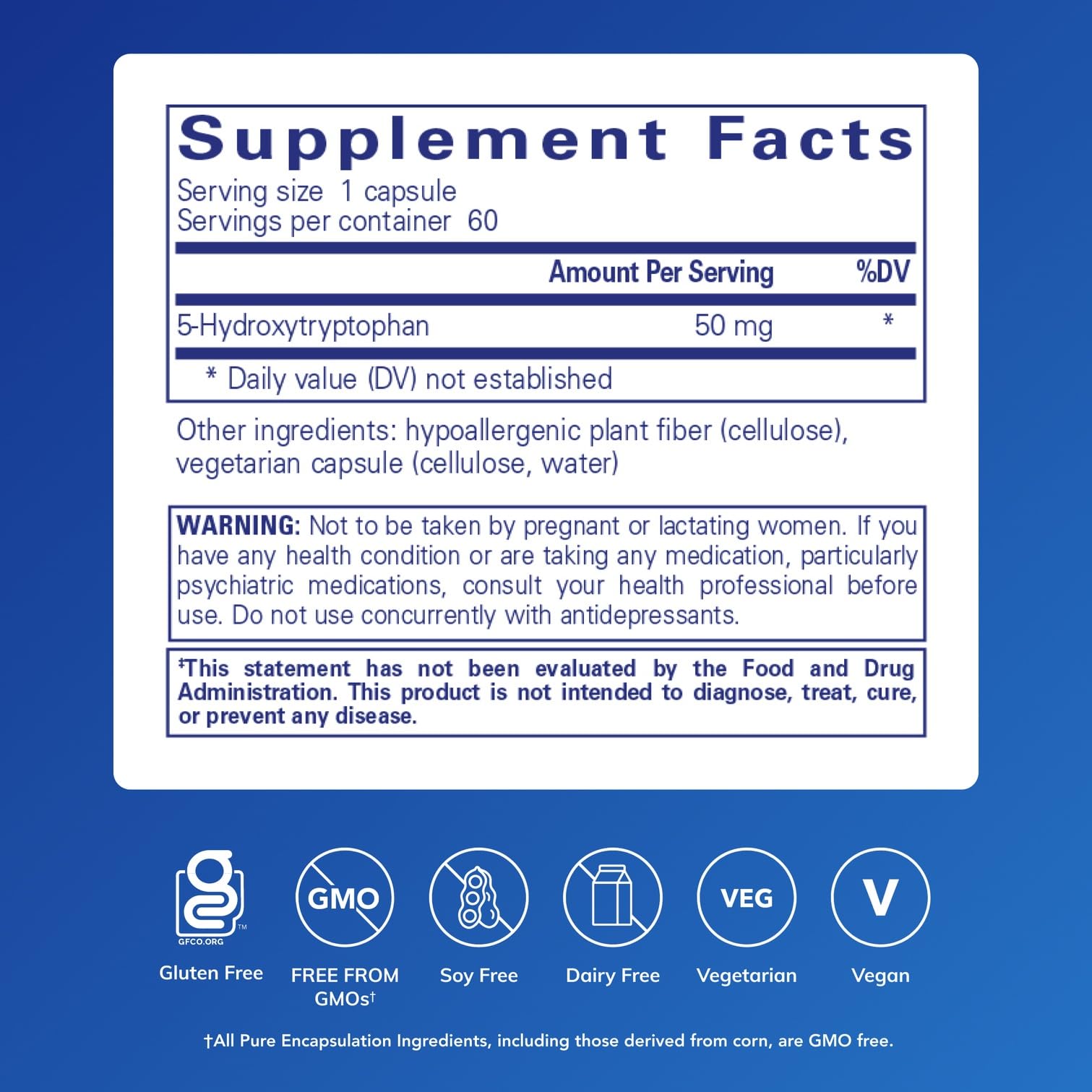 Pure Encapsulations etiqueta lateral con información de dosis y pureza
