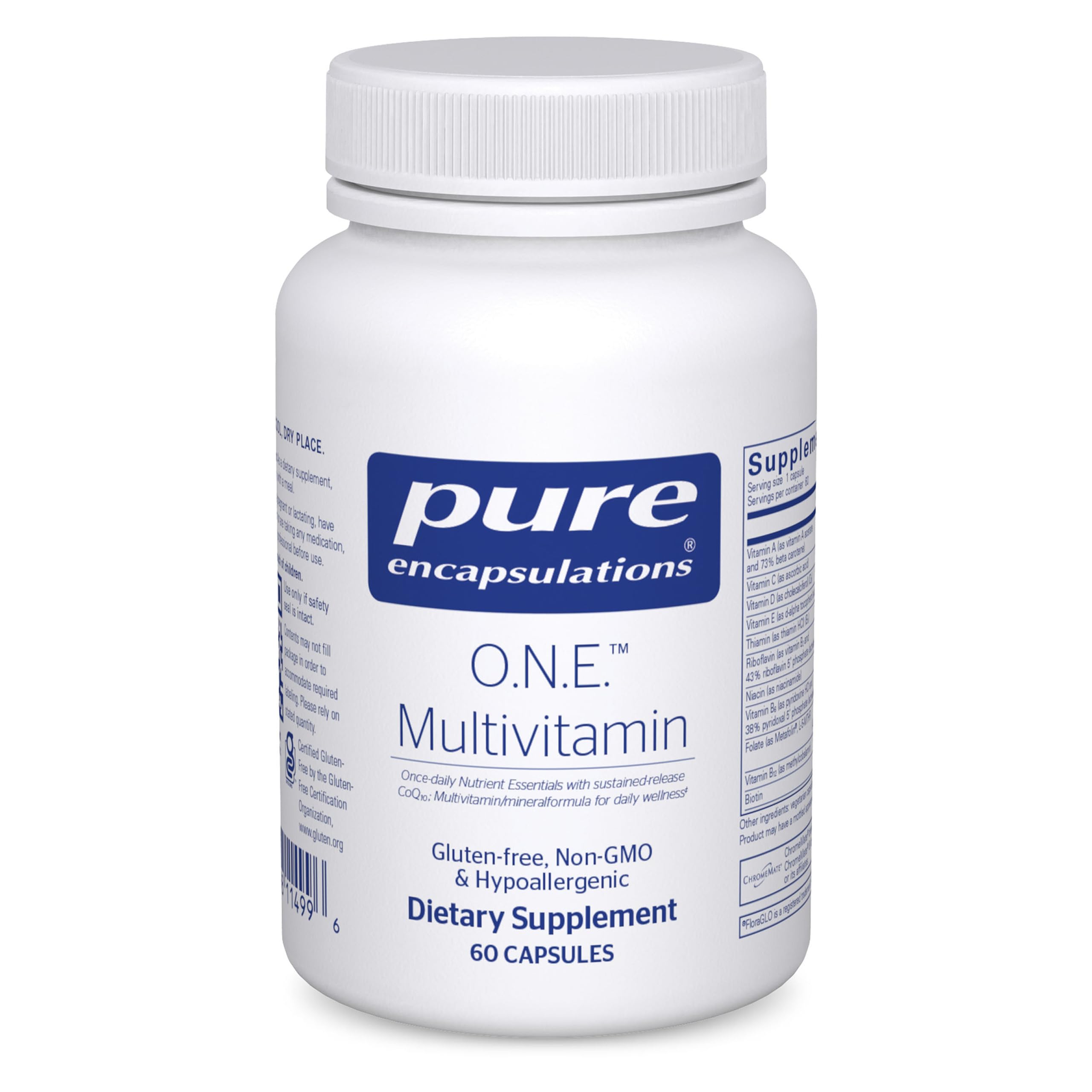 Pure Encapsulations envase frontal mostrando la fórmula y beneficio diario