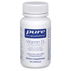 Pure Encapsulations envase frontal mostrando 60 cápsulas y beneficio de pureza