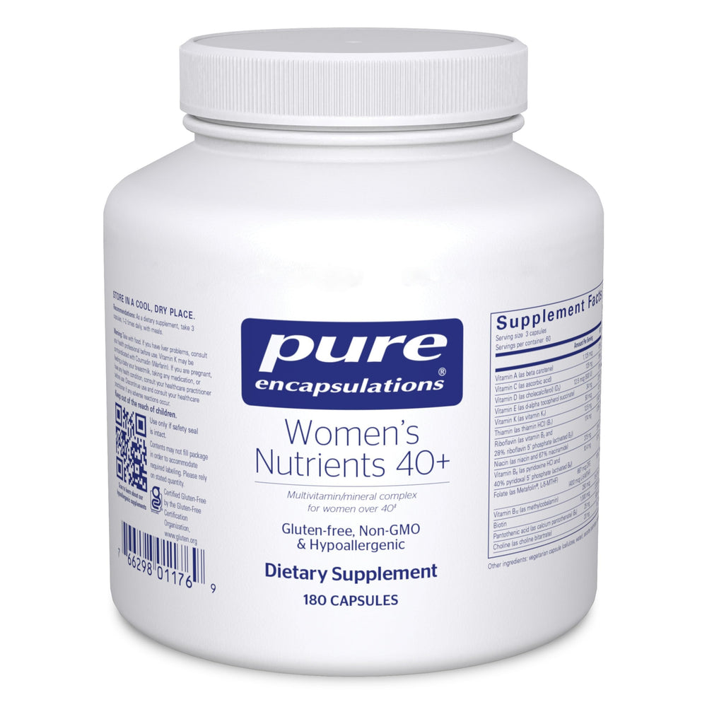 Pure Encapsulations frente del envase mostrando 180 cápsulas y beneficios