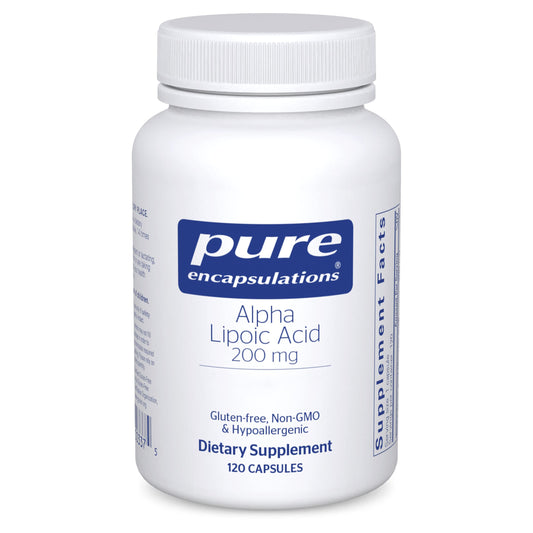 Pure Encapsulations frente del envase mostrando 120 cápsulas y ventaja de fórmula pura