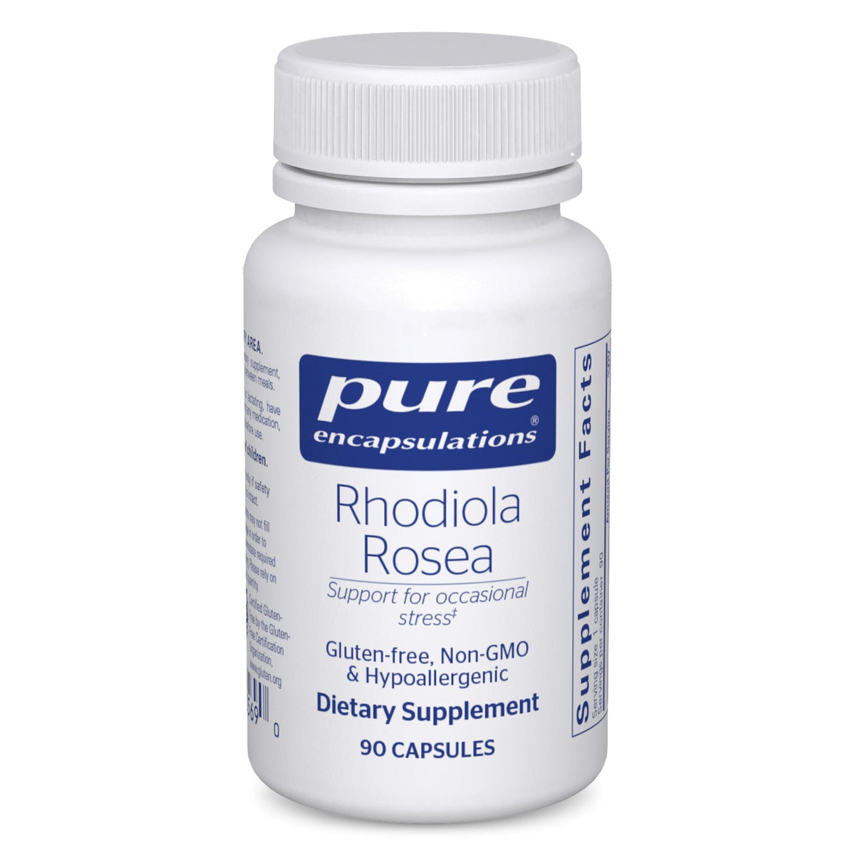Pure Encapsulations envase frontal mostrando cápsulas y beneficio de pureza