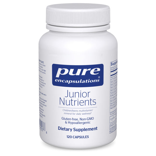 Pure Encapsulations frente del envase mostrando fórmula infantil y beneficios