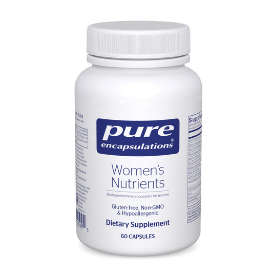Pure Encapsulations frasco frontal mostrando etiqueta clara y beneficio de pureza