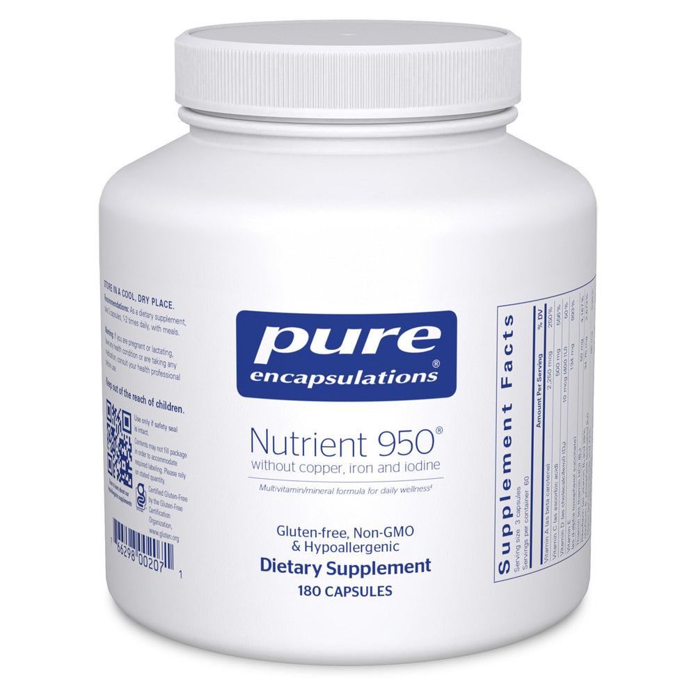 Pure Encapsulations envase frontal, identifica fórmula sin cobre ni hierro yodo y pureza