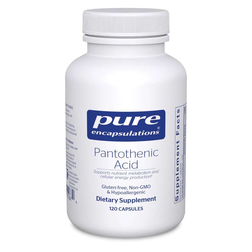 Pure Encapsulations frasco frontal mostrando diseño y cantidad 120 cápsulas, confianza de calidad