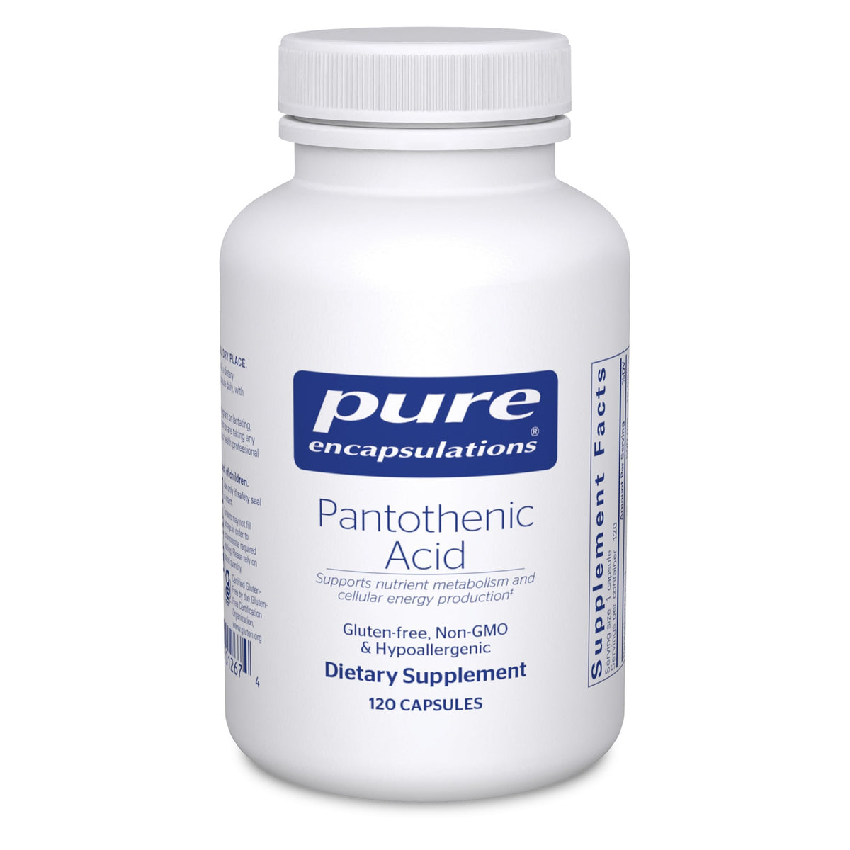 Pure Encapsulations frasco frontal mostrando diseño y cantidad 120 cápsulas, confianza de calidad