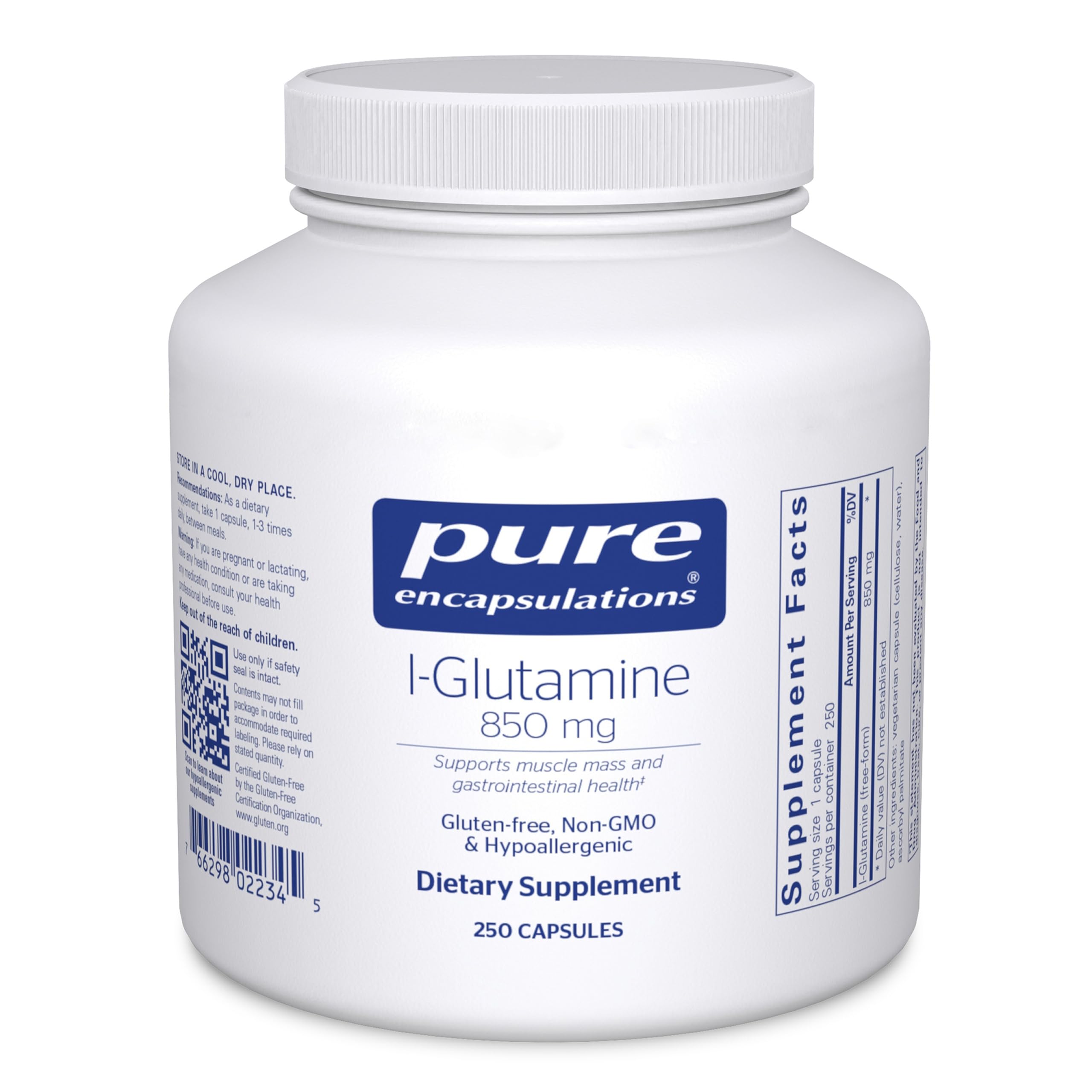 Pure Encapsulations envase frontal que muestra 250 cápsulas y claridad de marca